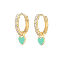 Gold-Plated Pavé Heart Charm Hoop Earrings