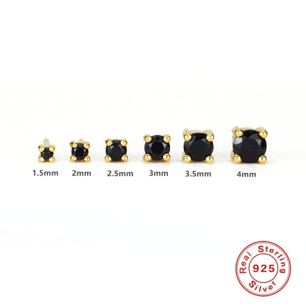 925 Silver Black Onyx Minimalist Stud Earrings