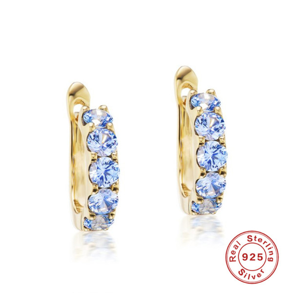 Gold-Finish Huggie Earrings with Blue Stones