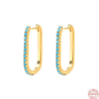 Gold-Plated Turquoise Medium Hoop Earrings