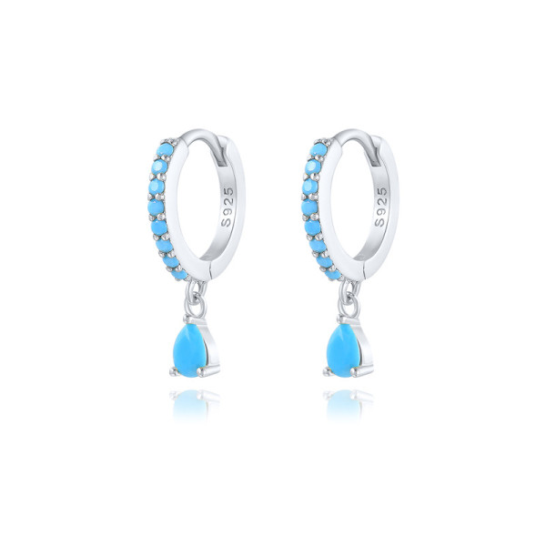 925 Silver Turquoise Drop Hoop Earrings