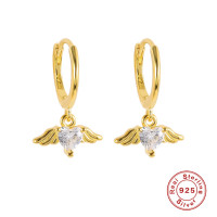 Gold Heart Wing Huggie Earrings