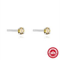 925 Silver Yellow Citrine Stud Earrings