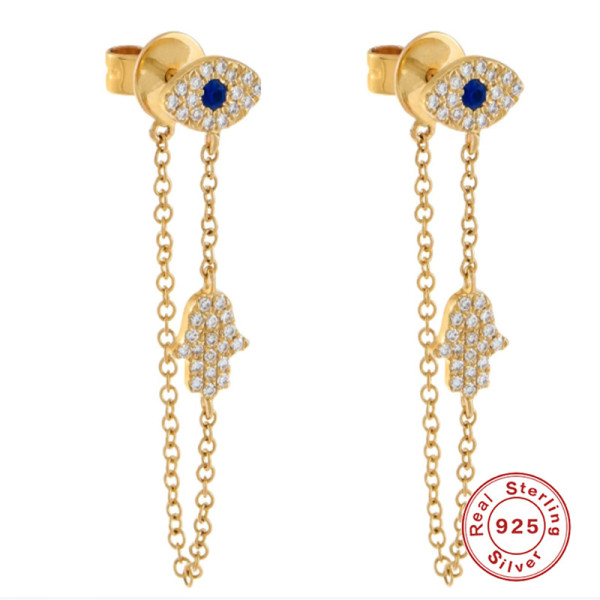 Gold-Plated Evil Eye Dangle Earrings