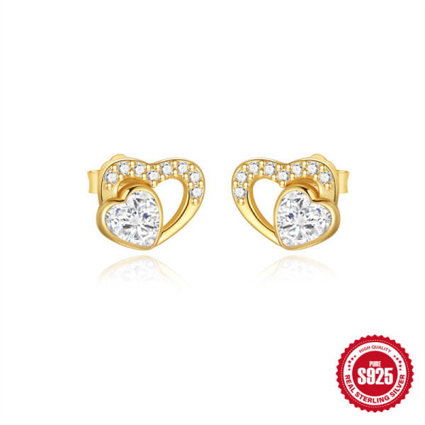 Gold-Tone Heart Cubic Zirconia Stud Earrings