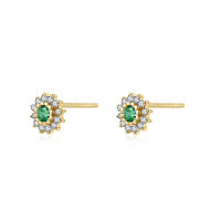 Gold-Plated Floral Stud Earrings with Green Stone