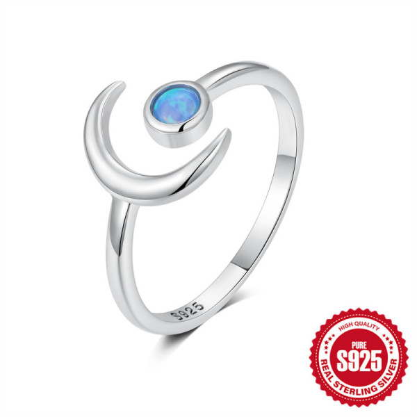 Sterling Silver Opal Moon Ring