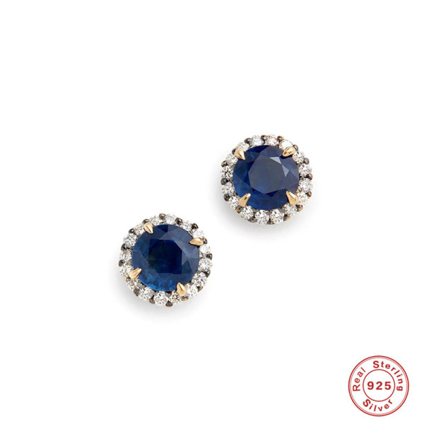 Sterling Silver Sapphire Halo Stud Earrings