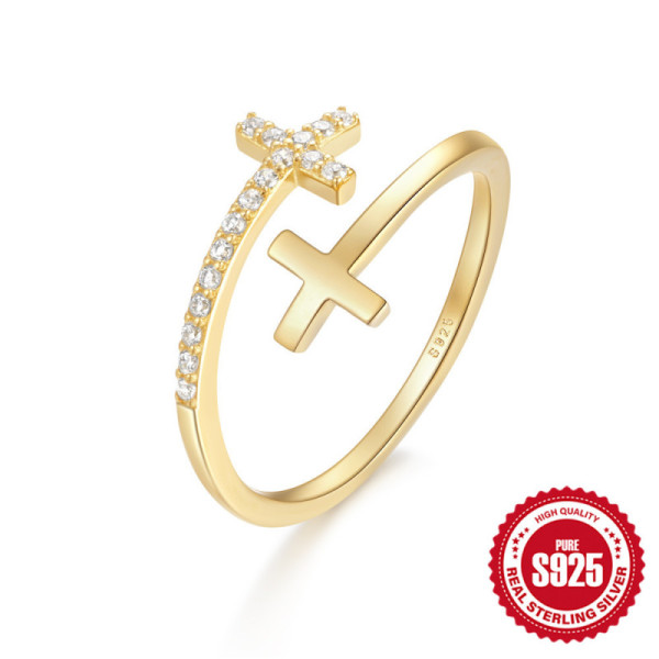 Gold-Finished Sterling Silver Cross Ring