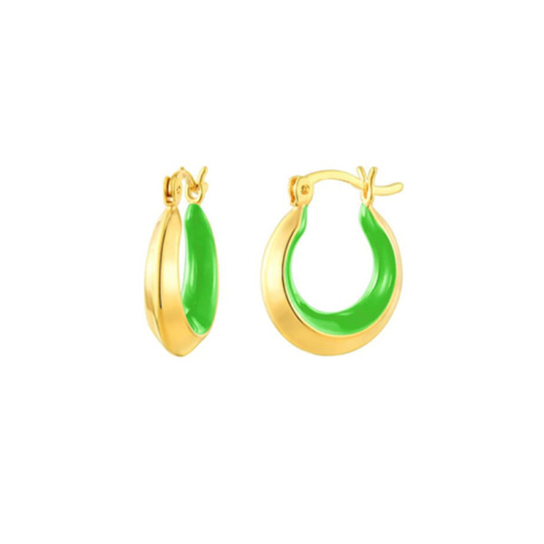 Gold and Green Enamel Small Hoop Earrings