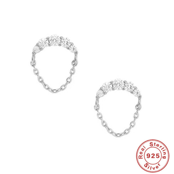 925 Silver Chain Ear Cuffs with Cubic Zirconia