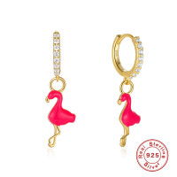 Gold Flamingo Charm Huggie Earrings