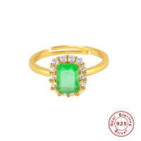 Gold-Finish Halo Green Stone Ring