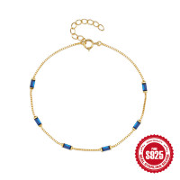 925 Silver Blue Enamel Chain Bracelet