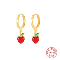 Gold-Plated Heart Dangle Earrings with Red Stones