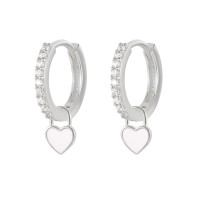 925 Silver Pavé Heart Charm Hoop Earrings