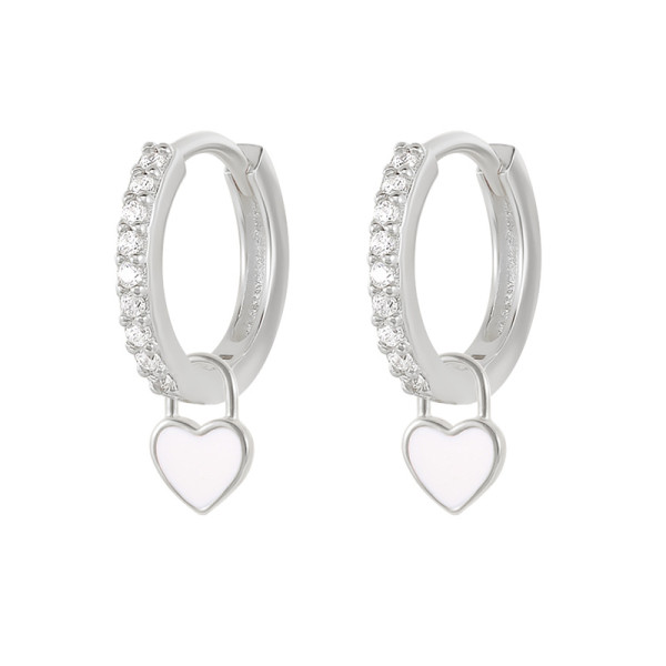 925 Silver Pavé Heart Charm Hoop Earrings