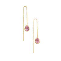 Gold Threader Earrings with Pink Crystal
