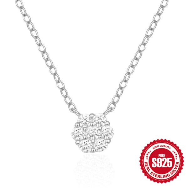 925 Silver Floral Cluster Pendant Necklace
