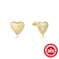 Gold-Finish Heart Stud Earrings with Cubic Zirconia