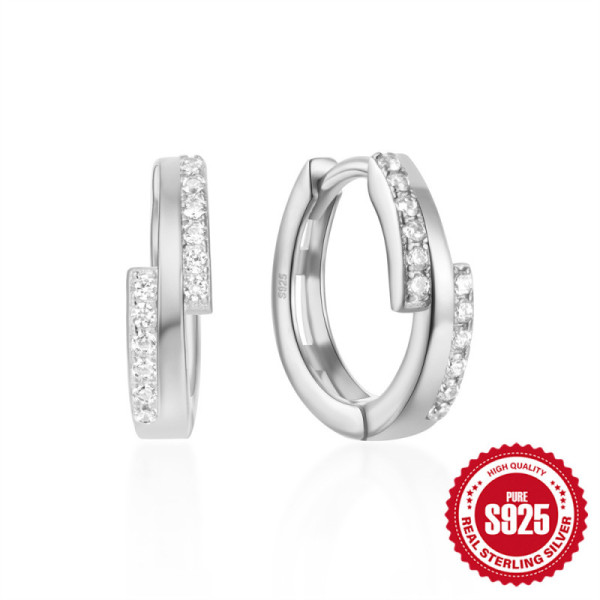 S925 Sterling Silver Pavé Huggie Earrings