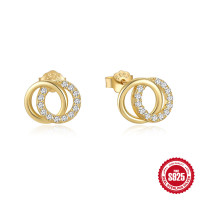 925 Silver Gold-Plated Pavé Geometric Stud Earrings
