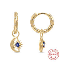 Gold Celestial Huggie Earrings with Sapphire