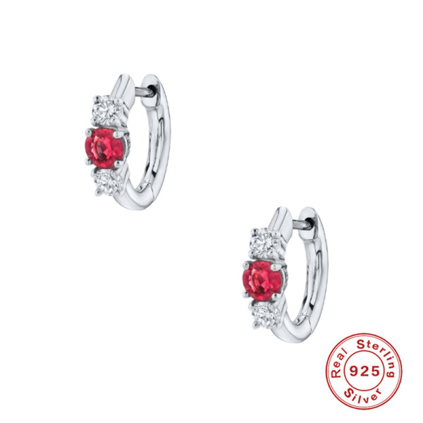 925 Silver Red Stone Huggie Earrings
