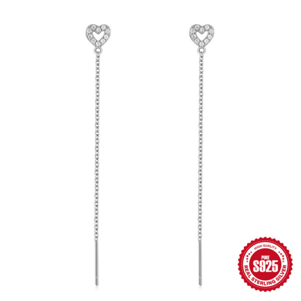 925 Silver Heart Threader Earrings