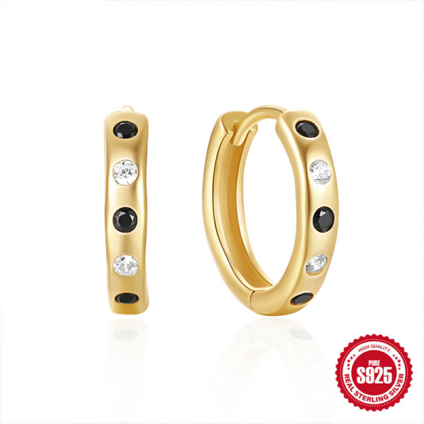 Gold-Plated Mixed Stone Huggie Earrings