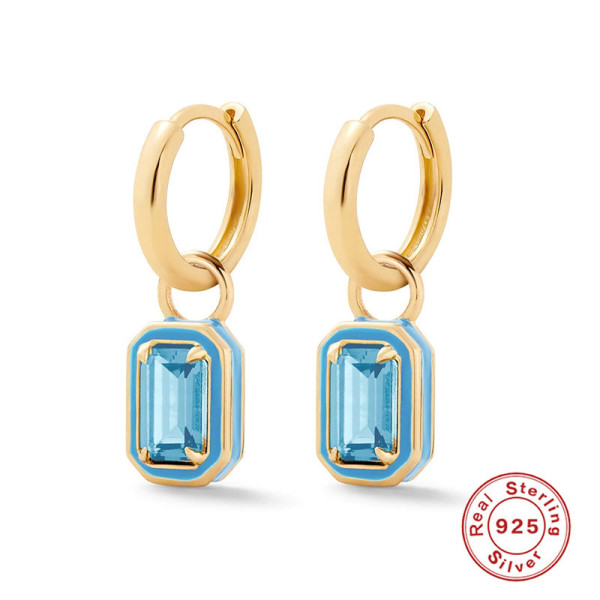 Gold-Finish Huggie Hoops with Blue Stones