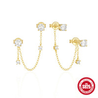 Gold-Tone Chain Earrings with Cubic Zirconia