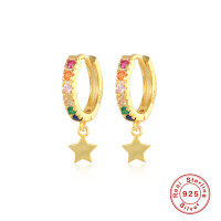 Gold Multicolor Star Charm Huggie Earrings