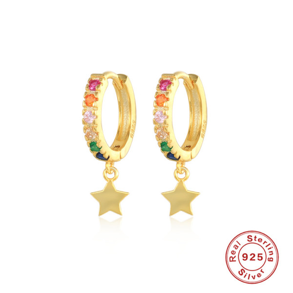 Gold Multicolor Star Charm Huggie Earrings