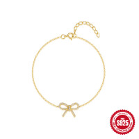 Gold-Plated Pavé Bow Charm Bracelet