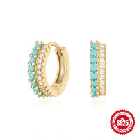 925 Silver Turquoise Crystal Small Hoop Earrings
