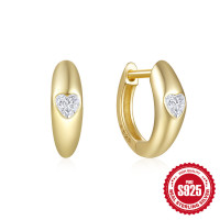 925 Silver Gold-Plated Heart Huggie Earrings