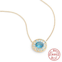 Sterling Silver Blue Halo Pendant Necklace