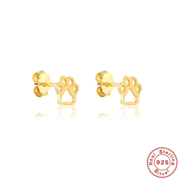 Gold-Plated Paw Print Stud Earrings