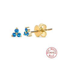 Gold-Tone Blue CZ Geometric Stud Earrings