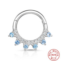 925 Silver Small Hoop Earrings with Blue Stones
