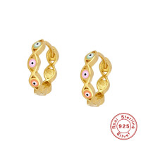 925 Silver Multicolor Enamel Evil Eye Hoops