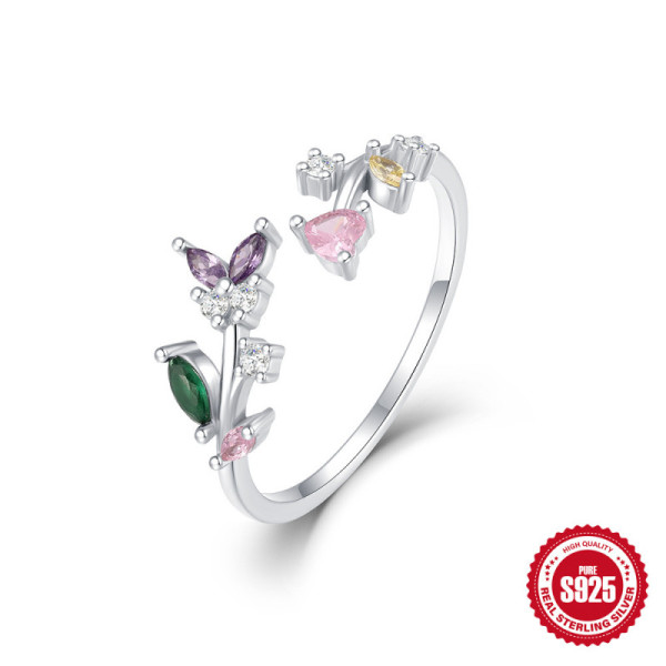 Sterling Silver Floral Multicolor Stone Ring