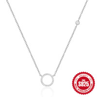 Sterling Silver Pavé Circle Pendant Necklace