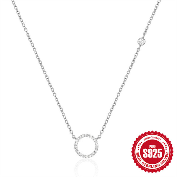 Sterling Silver Pavé Circle Pendant Necklace