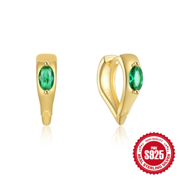 Gold Huggie Earrings with Emerald Stone