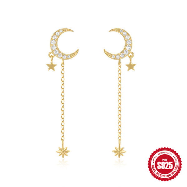 Gold Pavé Crescent Moon Dangle Earrings