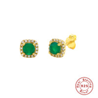 Gold-Finish Emerald Stud Earrings