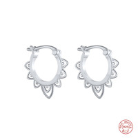 925 Silver Floral Motif Small Hoop Earrings