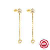 Gold-Tone Heart Dangle Earrings with Cubic Zirconia